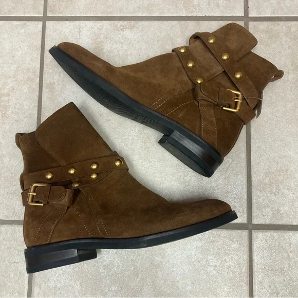 NWOB See by Chloe Studded Suede Ankle Boots - Brown, 39.5